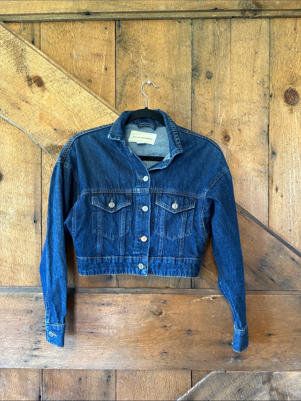 Pilcro and the Letterpress Dark Blue Cropped Denim Jacket Womens XS Button Front